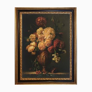 Maximilian Ciccone, Bodegón italiano de flores, óleo sobre lienzo, enmarcado