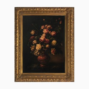 Maximilian Ciccone, Bodegón italiano de flores, óleo sobre lienzo, enmarcado