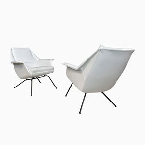 Set of Italian Leather Club Chairs with Steel Tube Frames, 1950s