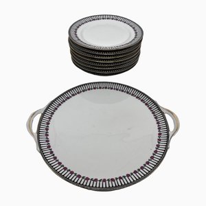Art Deco Plates and Dish from Chabrol et Poirier, Set of 9