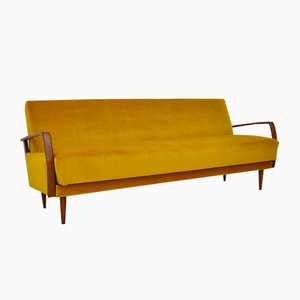 Velvet Daybed Sofa with Fold-Out Function, 1950s