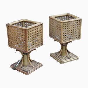 Lampade da tavolo piccole in bambù, Italia, anni '50, set di 2