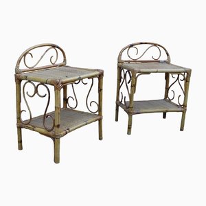 Italian Bamboo Bedside Tables, 1950s, Set of 2