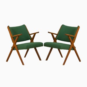 Model 3011 Armchairs in Green Wool from Dal Vera, 1950s, Set of 2