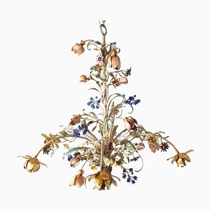 Mid-Century Italian Tole and Flower Chandelier