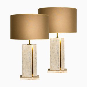 Travertine Table Lamp with New Shade by Camille Breesch