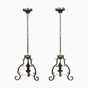 Torch Holders in Wrought Iron, Italy, 19th Century, Set of 2