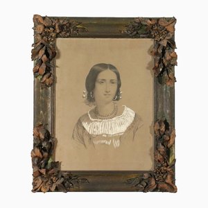 Portrait of a Young Woman, 1858, Pencil & Charcoal on Paper, Framed