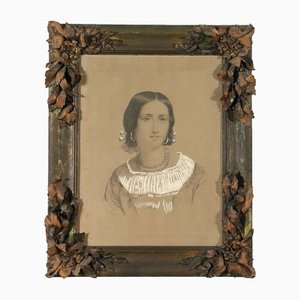 Retrato de una mujer joven, 1858, lápiz y carboncillo sobre papel, enmarcado