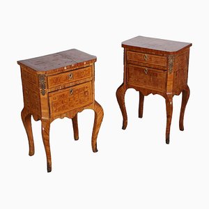 Vintage Veneered Bedside Tables with Drawers, Set of 2