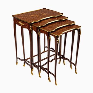 19th Century Tables Gigognes in Marquetry and Gilded Bronze, Set of 4