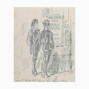 Alfred Grevin, Men in the Outdoor, Original Drawing, Late 19th-Century