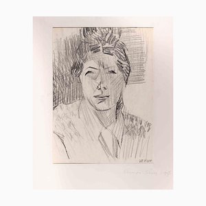 Véronique Veron, Retrato de mujer, dibujo original, años 50