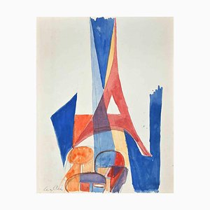 Yves Alix, The Eiffel, Original Drawing in Watercolor, Early 20th-Century