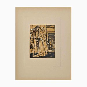 Grabado en madera original de Fernand Simeon, The Romance, principios del siglo XX