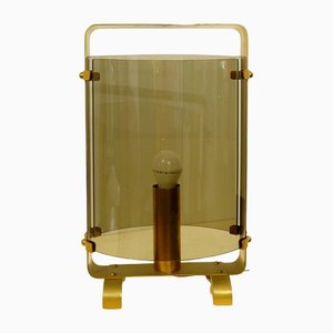 Fontana Arte Lamp in Gilded Brass and Smoked Glass, 1960s