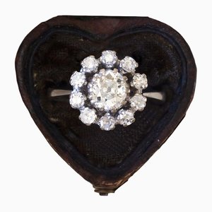 Anello Daisy vintage in oro bianco 18 carati con diamanti, anni '60