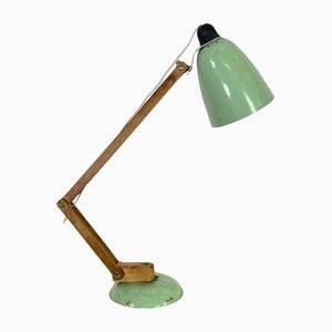Vintage Pastellgrüne Tischlampe mit Holzarm