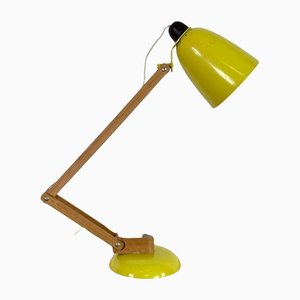 Vintage Yellow Table Lamp with Wooden Arm