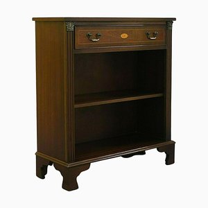 Sheraton Revival Style Mahogany Low Open Bookcase Shelf with a Single Drawer