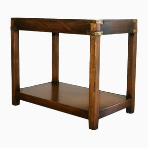 Mahogany Campaign Side Table with Brass Inset on Top & Single Shelf from Kennedy