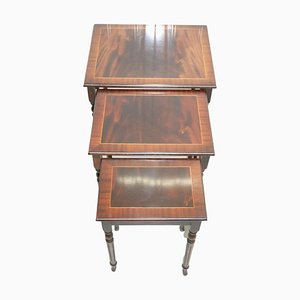 Mahogany Nesting Tables on Fluted Legs, Set of 3
