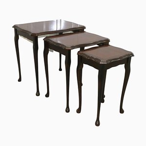 Tables Gigognes en Acajou sur Pieds Cabriole, Set de 3