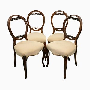 Walnut & Velvet Balloon Back Chairs on Cabriole Legs, Set of 4