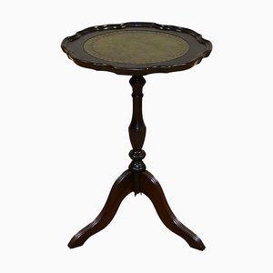 Mahogany Pie Crust Edge Tripod Side Table with Green Top & Gold Tooling