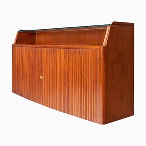 Wall-Mounted Oak, Brass and Glass Credenza from Serafino Arrighi, Italy, 1950s