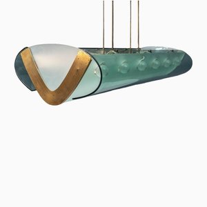Glass, Brass and Metal Ceiling Lamp No 2296 by Max Ingrand for Fontana Arte, 1964
