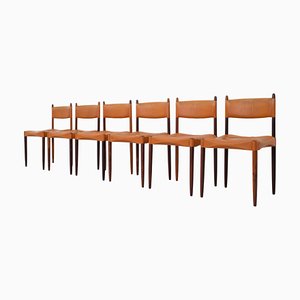Rosewood and Leather Dining Chairs by Anders Jensen, Denmark, 1960s, Set of 6