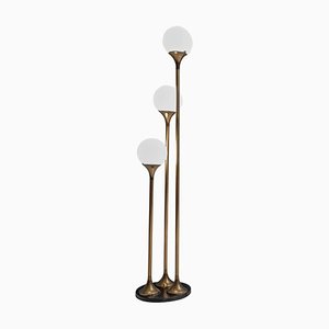 Brass, Metal and Opaline Glass Floor Lamp, Italy, 1960s