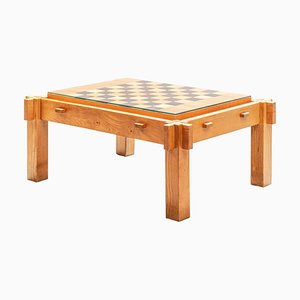 French Wood and Glass Chess Table, 1960s