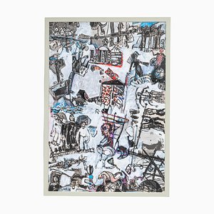 Gerrit Thomas Rietveld, Großes Gemälde, 2021, Getäfelte Acrylfarben und Tusche auf Druckpapier