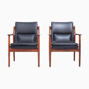 Danish Armchairs in Rosewood and Leather by Arne Vodder, 1960, Set of 2