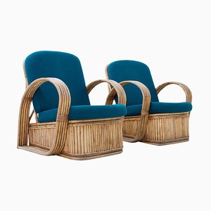 Italian Rattan Chairs in Green Wool by Franco Albini, 1950s, Set of 2