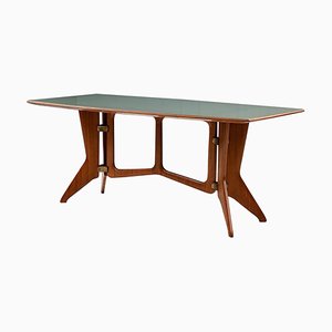 Sculptural Dining Table in Teak Brass and Glass by Ariberto Colombo, 1950s