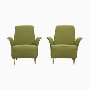 Italian Lounge Chairs in Fabric and Brass from I.S.A., 1960s, Set of 2