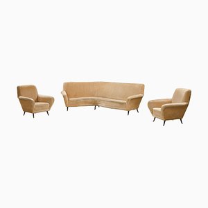 Italienisches Geschwungenes Weißes Sofa und Sessel von Isa Bergamo, 1950er, 3er Set