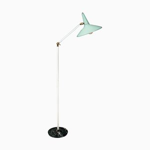 Italian Milano Floor Lamp in Turquoise Metal Brass and Marble from Stilux, 1960s