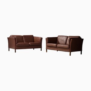 Set of Danish Two-Seat Sofas in Leather by Mogens Hansen, 1960s