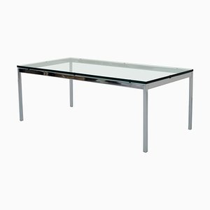 American Coffee Table in Glass and Chrome attributed to Florence Knoll, 1970s