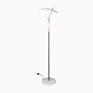 Vintage Italian Floor Lamp with White Hat and Marble Base, 1970s
