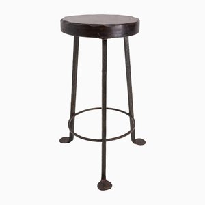 Spanish Breakfast Bar Stool in Elm Top and Wrought Iron, 1960