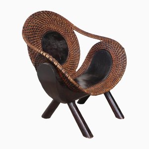 Vintage Chair in Carved Wood and Rattan, 1960s