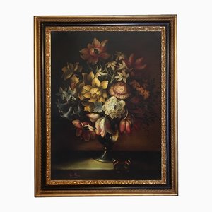Bodegón de flores, escuela holandesa, Italia, óleo sobre lienzo, enmarcado