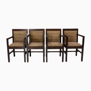 Art Deco Moroccan Armchairs in Carved Pine, 1930, Set of 4