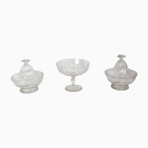 Antike französische Bonbondosen und Becher aus Kristallglas, 3er Set