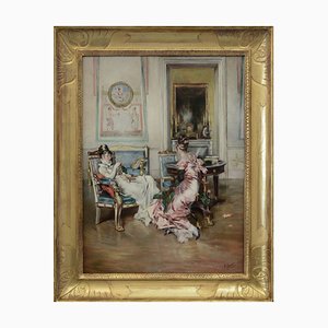 Angelo Granati, In the Parlor, Italy, Oil on Canvas, Framed